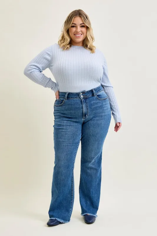 Daisy Bootcut with Double-Button Waist and Frayed Hem - PLUS sold by Judy Blue