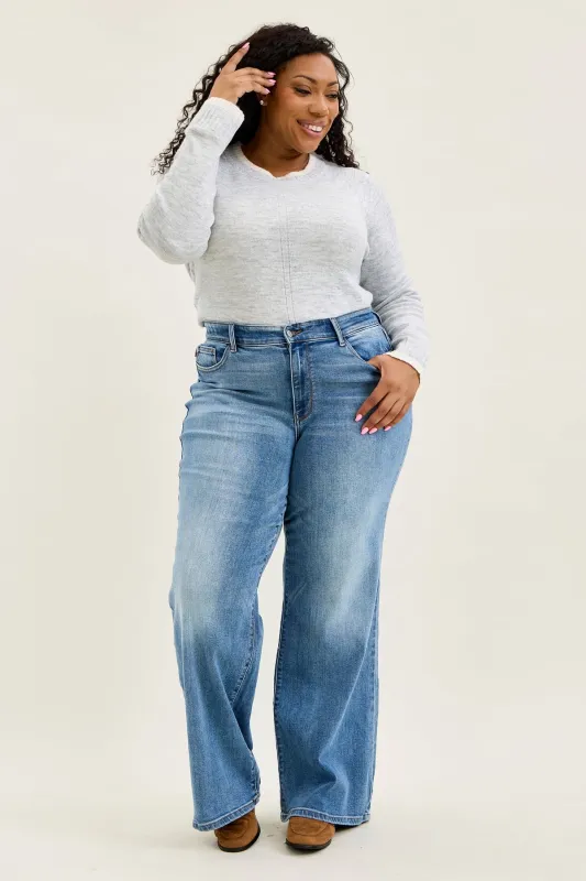 Lux Brushed Indigo Vintage Wide Leg - PLUS sold by Judy Blue