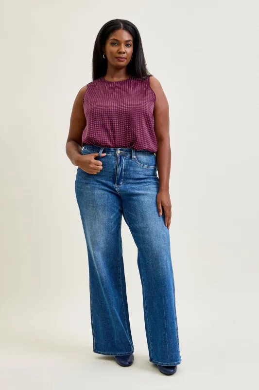 Claribel High Rise Tummy Control Retro Wide Leg Jeans - PLUS made by Judy Blue