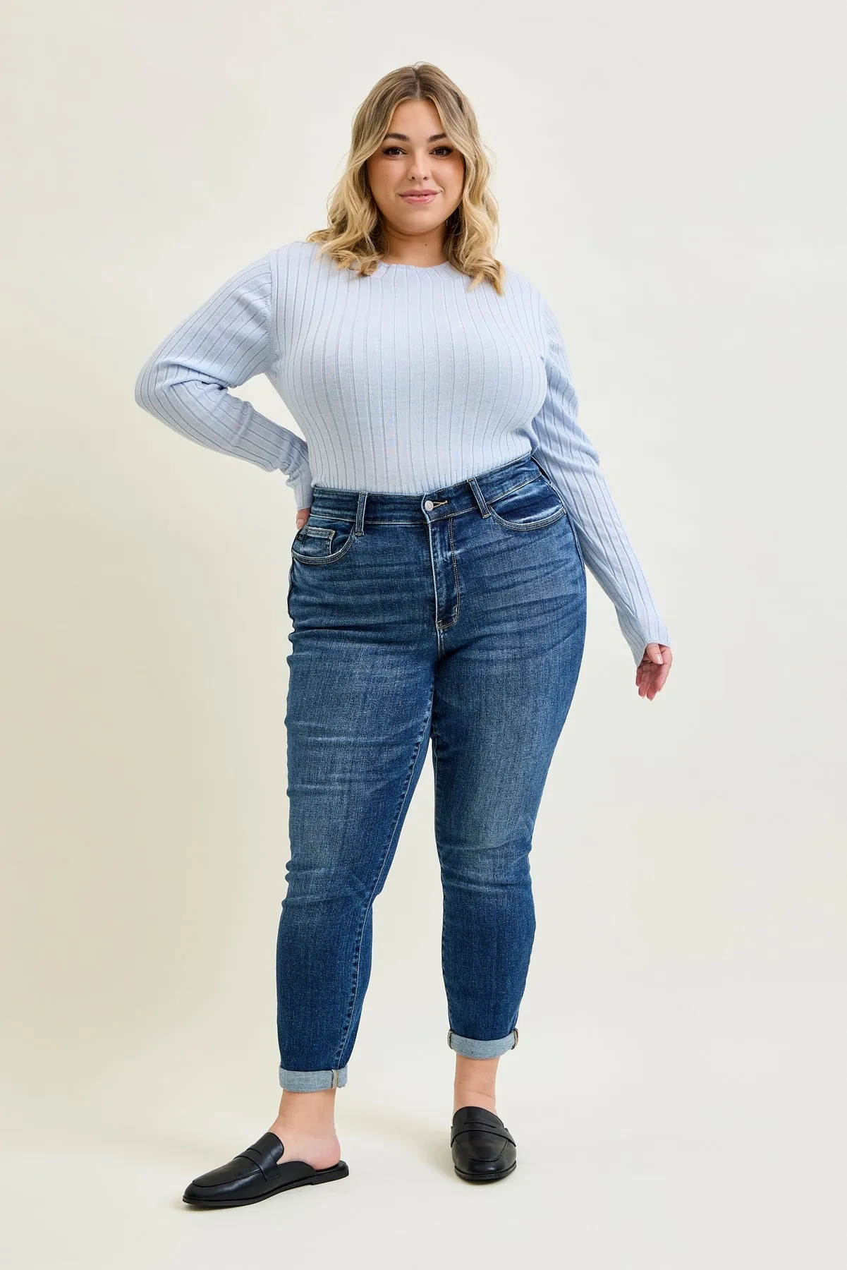 Addison Mid Rise Classic Cuffed Boyfriend Jeans- PLUS sold by Judy Blue product image thumbnail 3