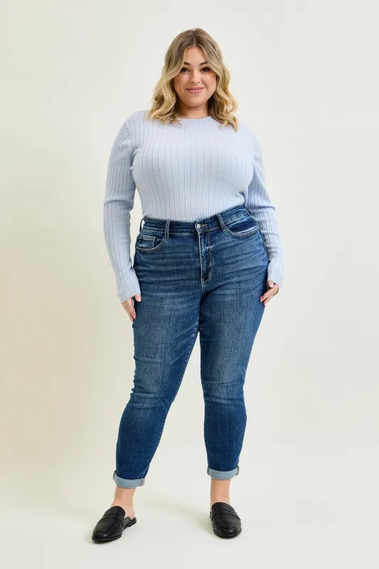 Addison Mid Rise Classic Cuffed Boyfriend Jeans- PLUS sold by Judy Blue