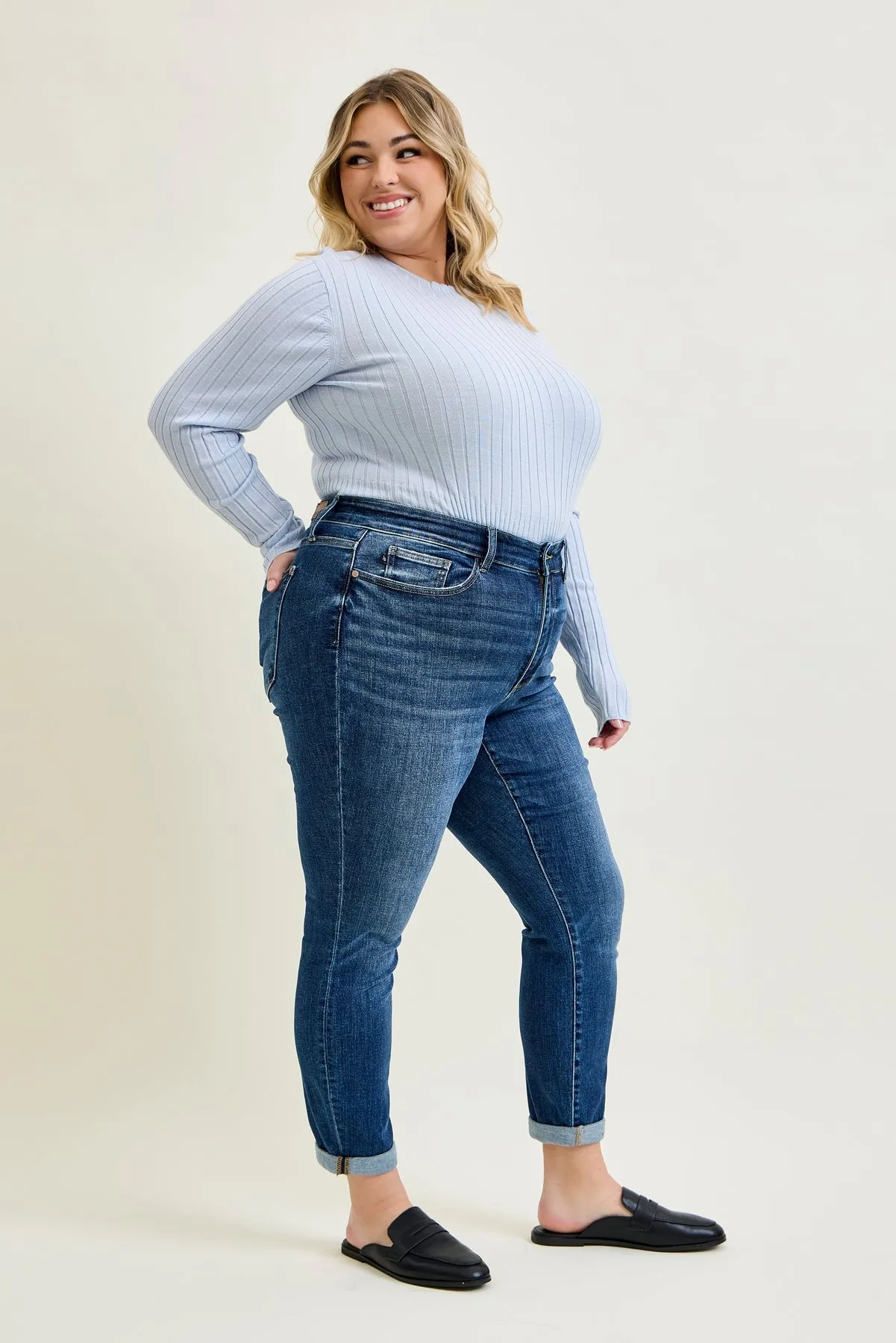 Addison Mid Rise Classic Cuffed Boyfriend Jeans- PLUS sold by Judy Blue product image thumbnail 2