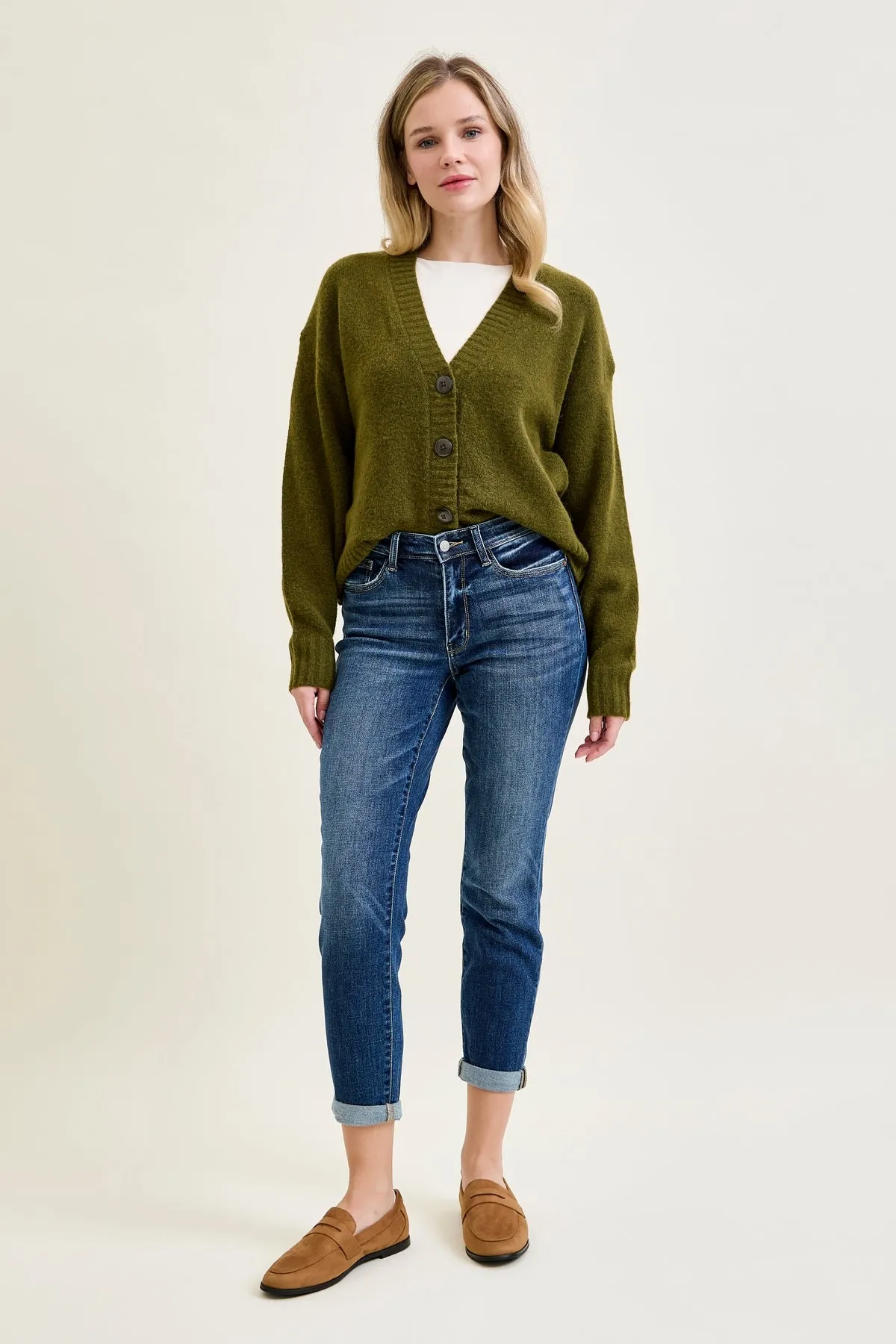 Addison Mid Rise Classic Cuffed Boyfriend Jeans sold by Judy Blue