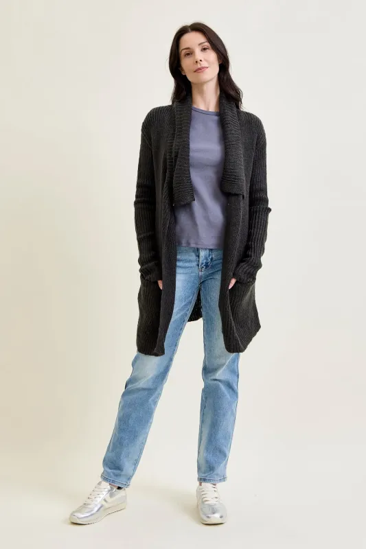 Drape Front Cardigan Charcoal Grey Sweater sold by Judy Blue