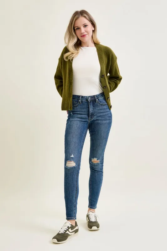 Freya Mid Rise Tummy Control Distressed Skinny made by Judy Blue