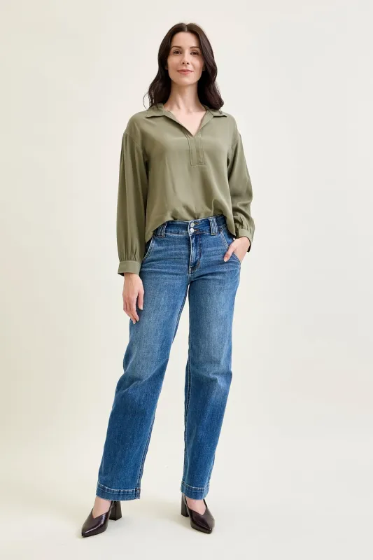 Clementine High Rise Double Button Wide Leg Denim Jeans sold by Judy Blue