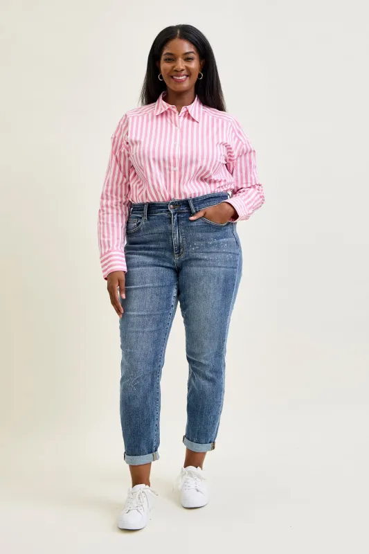 Margot High Rise Bleach Splash Boyfriend Jeans - PLUS sold by Judy Blue