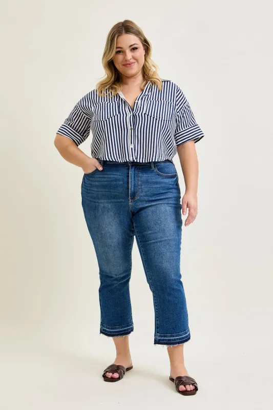 Aurora High Rise Vintage Wash Kick Flare With Released Hem - PLUS sold by Judy Blue