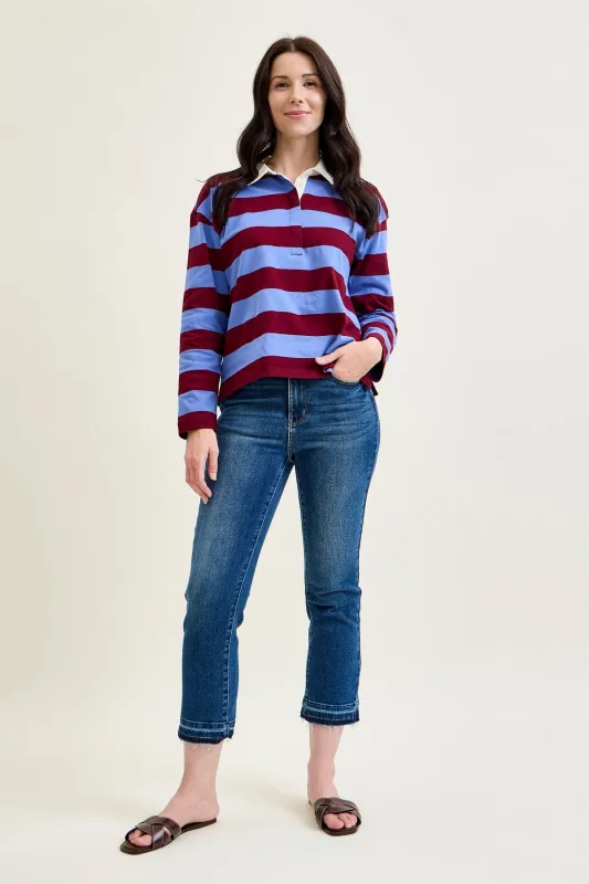 Aurora High Rise Vintage Wash Kick Flare With Released Hem sold by Judy Blue