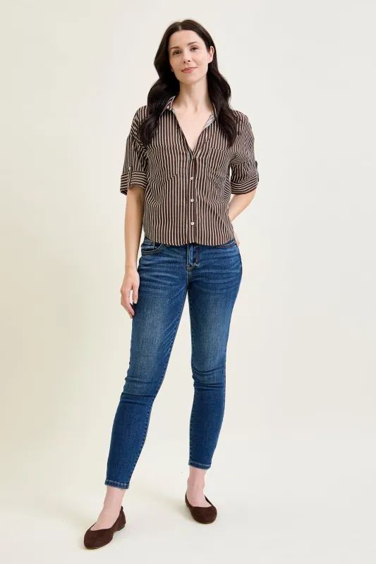 Ella Mid Rise Handsand Classic Skinny Jeans sold by Judy Blue