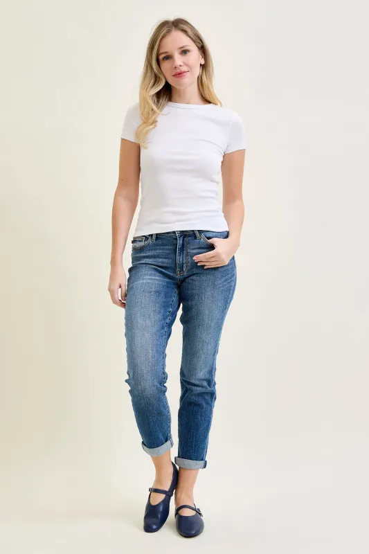 Amber Mid Rise Vintage Wash Non-Distressed Boyfriend sold by Judy Blue