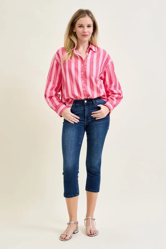 Helen Mid Rise Sleek & Chic Side-Slit Capris sold by Judy Blue