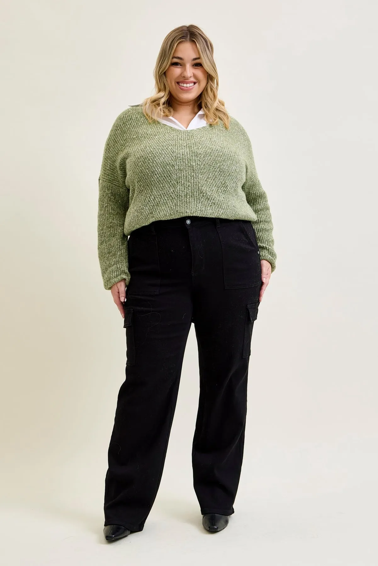 Krystal High Rise Cargo Wide Leg - PLUS sold by Judy Blue