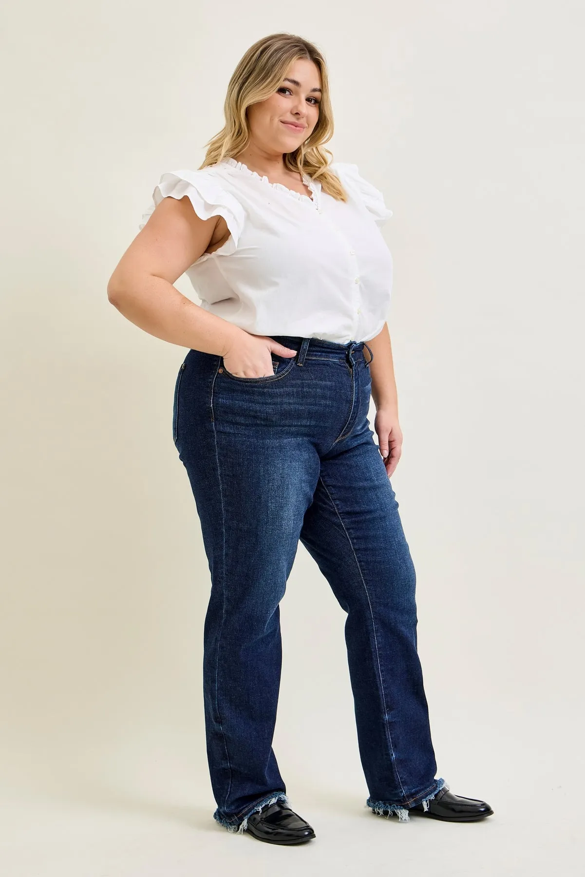 Selena Mid Rise Straight Leg with Fray Hem - PLUS sold by Judy Blue product image thumbnail 2