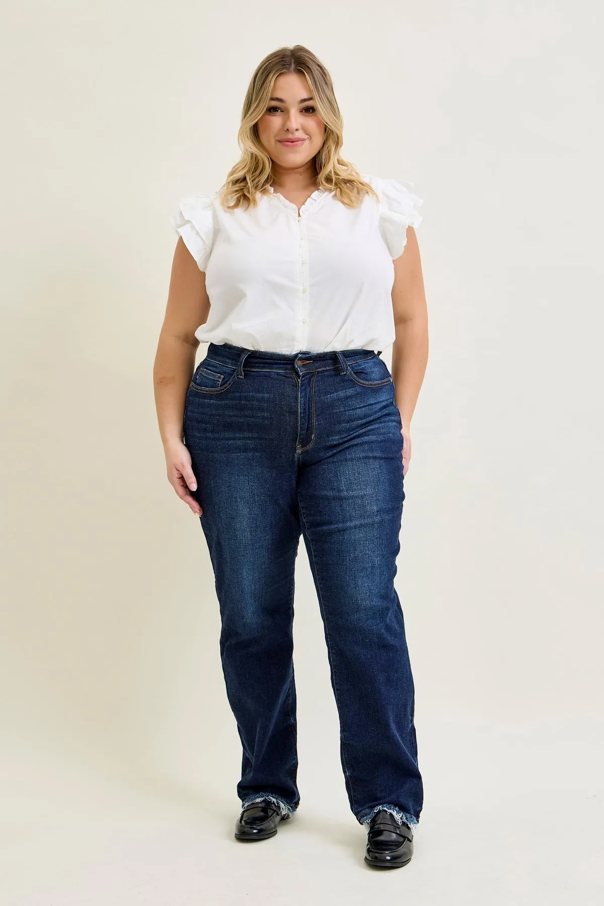 Selena Mid Rise Straight Leg with Fray Hem - PLUS sold by Judy Blue