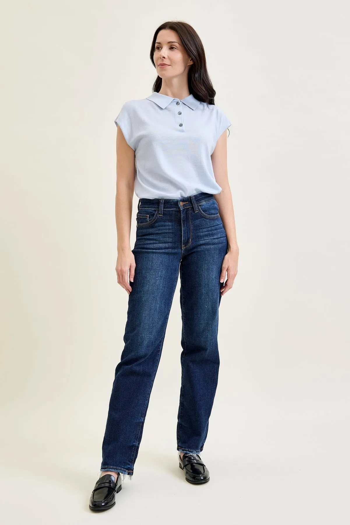 Selena Mid Rise Straight Leg with Fray Hem sold by Judy Blue