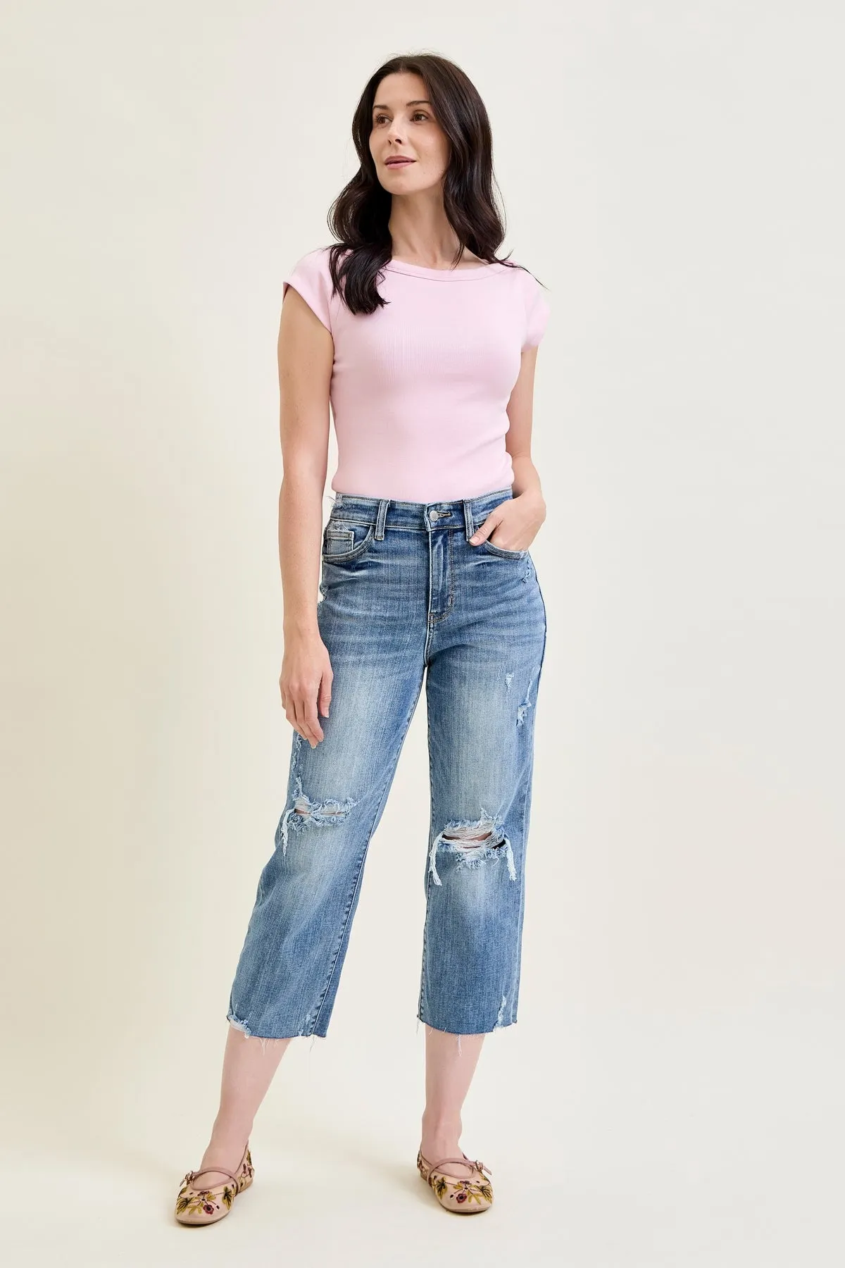 Celeste High Rise With Distressed Crop Wide Leg sold by Judy Blue product image thumbnail 3