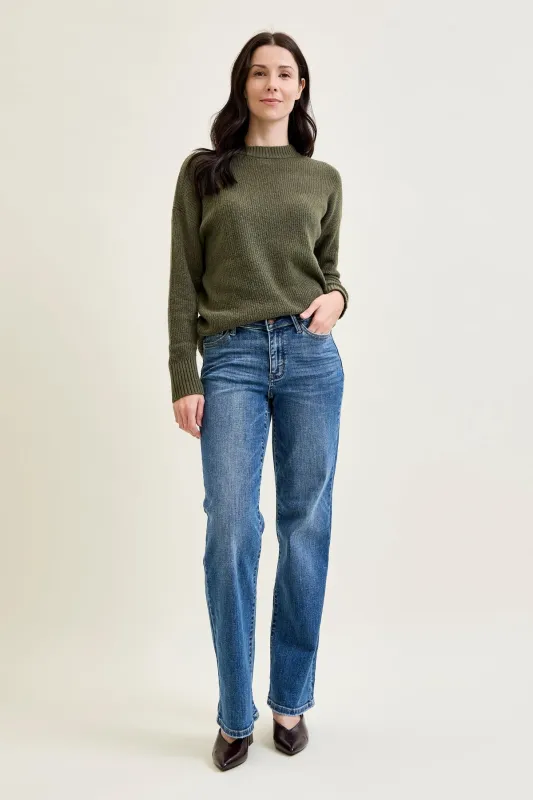 Samantha Mid Rise V-Front Straight Jeans sold by Judy Blue