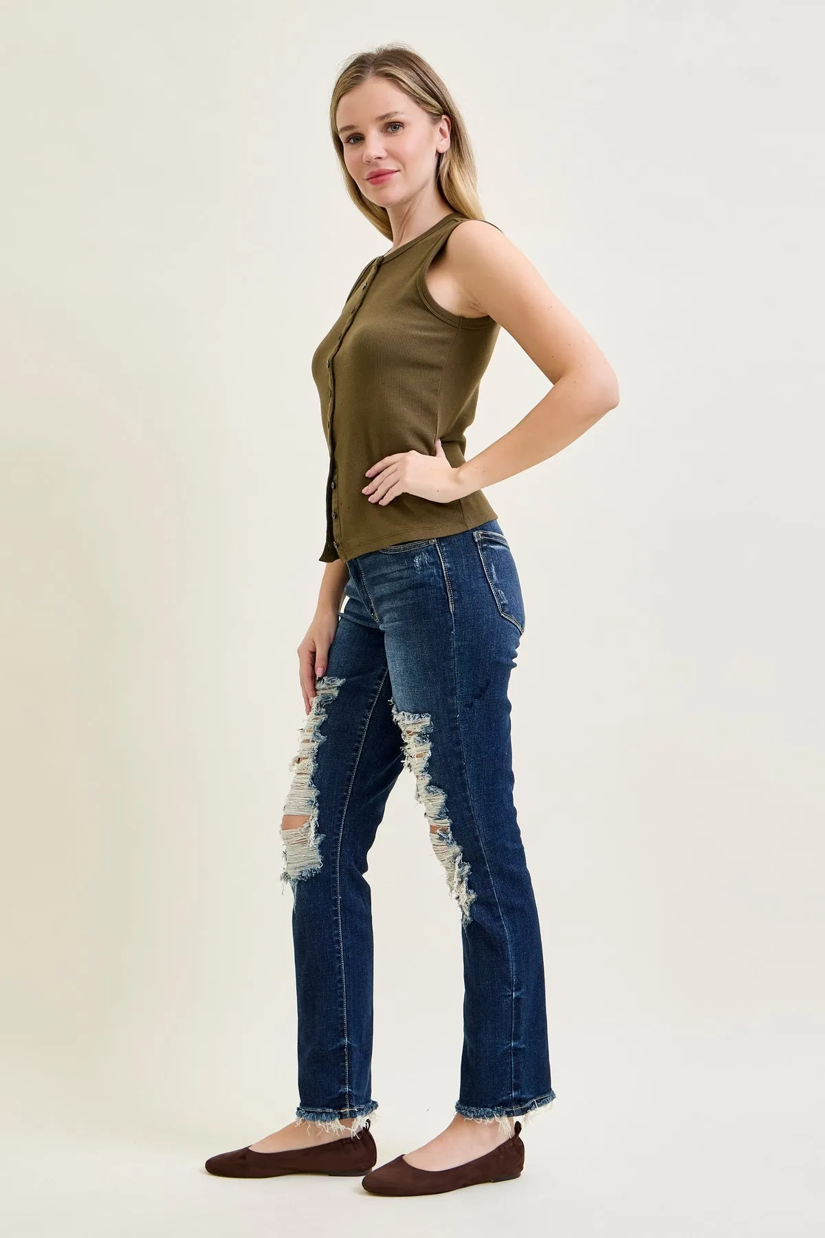 Lisse Mid Rise Ripped Straight Fit Jeans sold by Judy Blue product image thumbnail 4