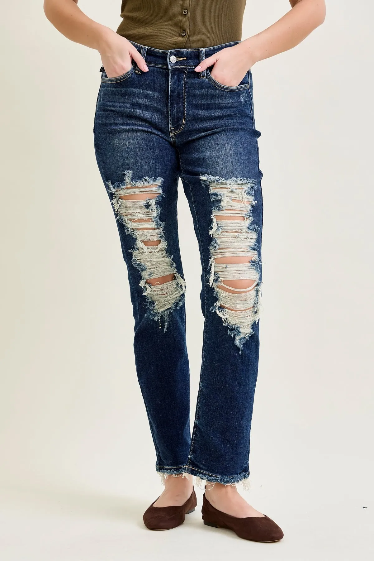 Lisse Mid Rise Ripped Straight Fit Jeans sold by Judy Blue product image thumbnail 5