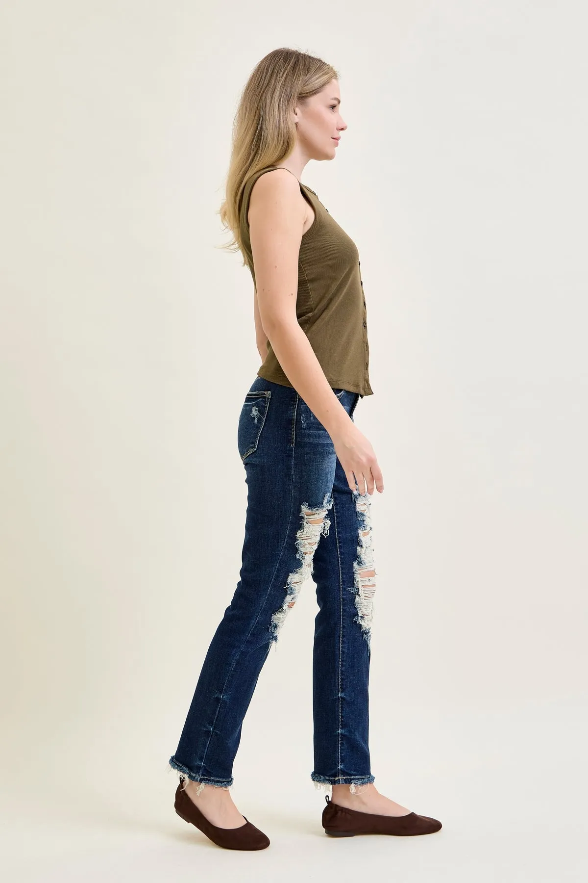 Lisse Mid Rise Ripped Straight Fit Jeans sold by Judy Blue product image thumbnail 2