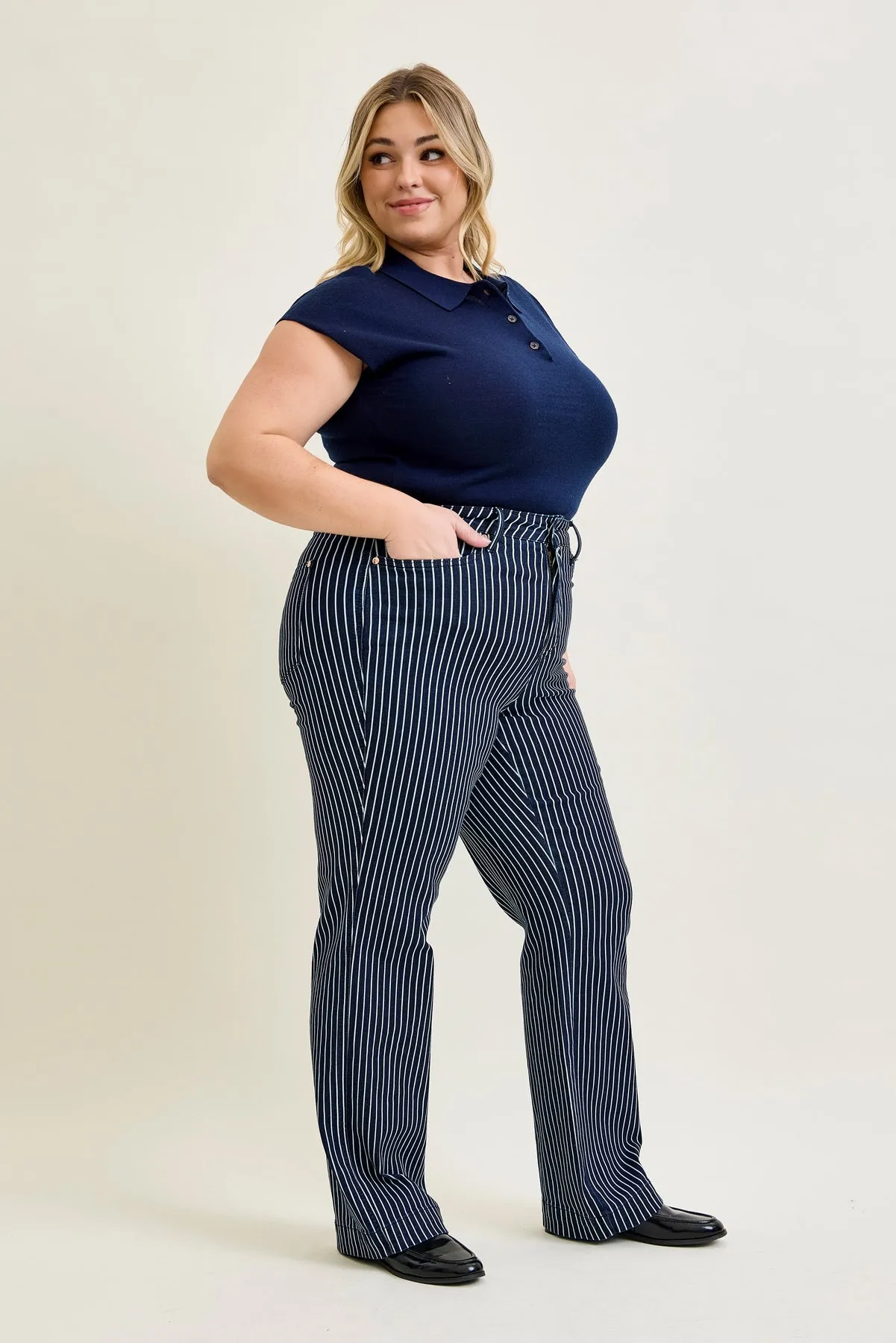 Vetti High Rise Tummy Control Striped Straight Fit - PLUS sold by Judy Blue product image thumbnail 2