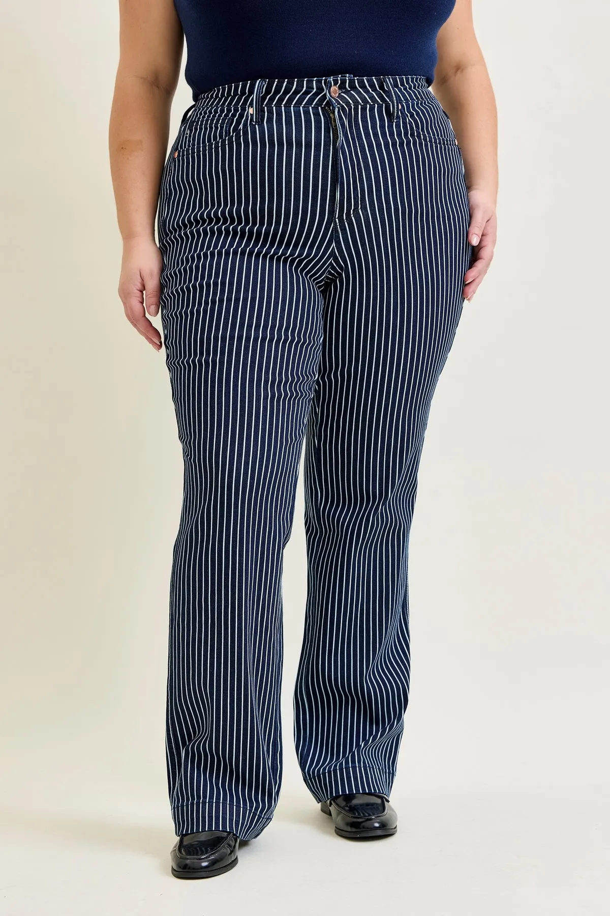 Vetti High Rise Tummy Control Striped Straight Fit - PLUS sold by Judy Blue product image thumbnail 5