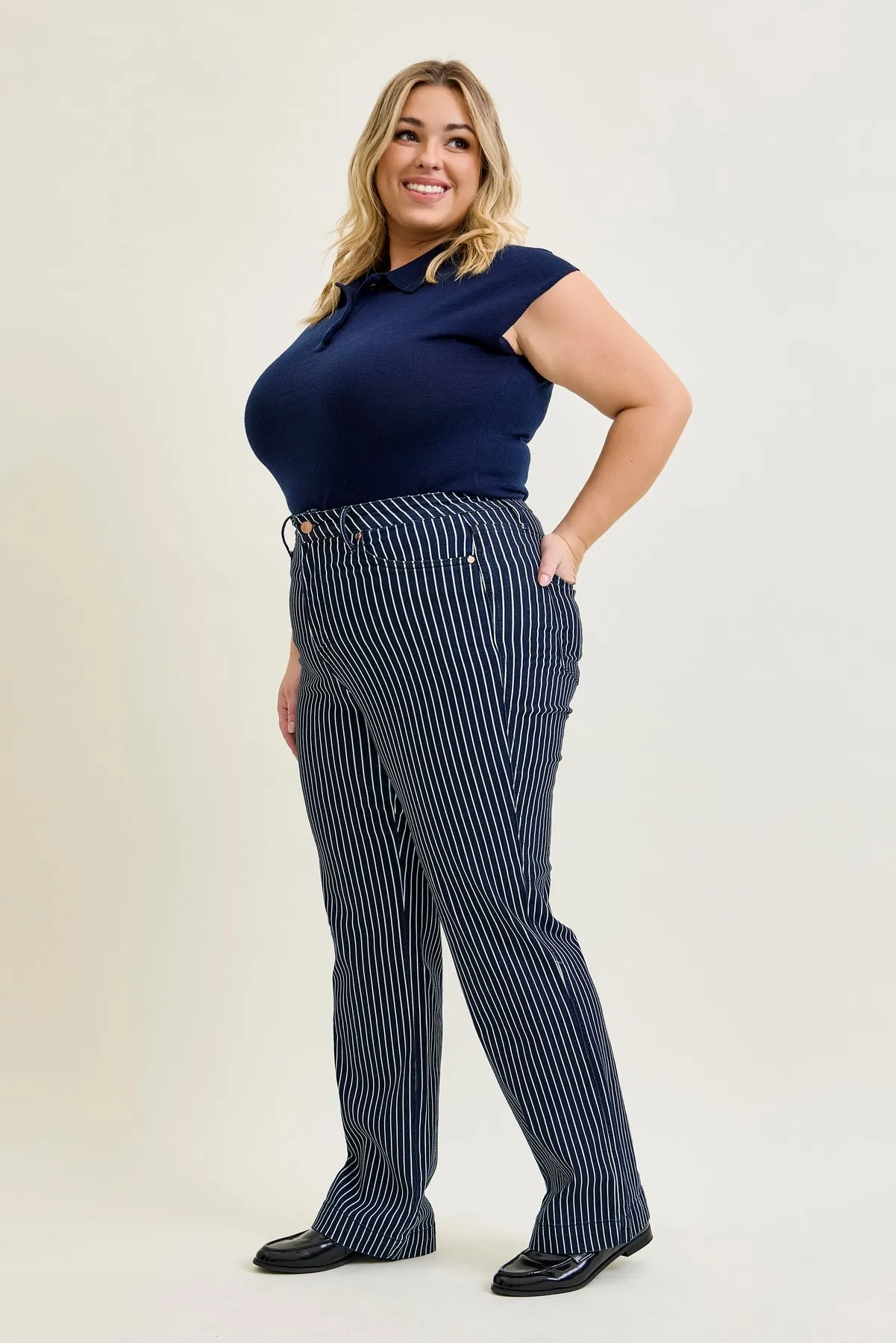 Vetti High Rise Tummy Control Striped Straight Fit - PLUS sold by Judy Blue product image thumbnail 3