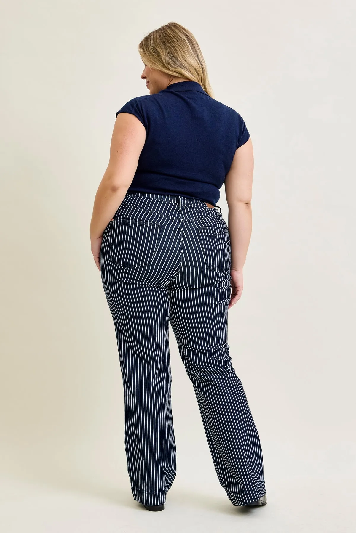 Vetti High Rise Tummy Control Striped Straight Fit - PLUS sold by Judy Blue product image thumbnail 4