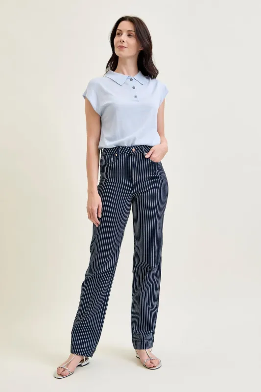 Vetti High Rise Tummy Control Striped Straight Fit sold by Judy Blue