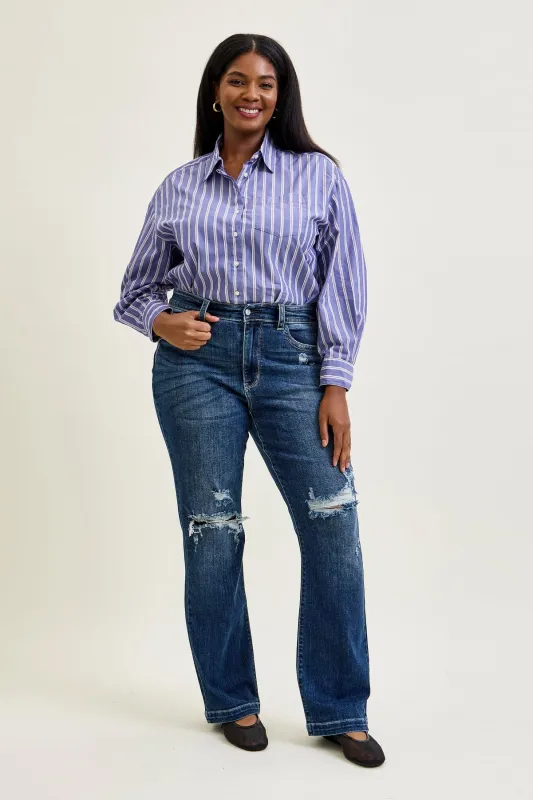 Lucy Mid Rise Hand Sand & Mildly Distressed Bootcut Jeans - PLUS sold by Judy Blue