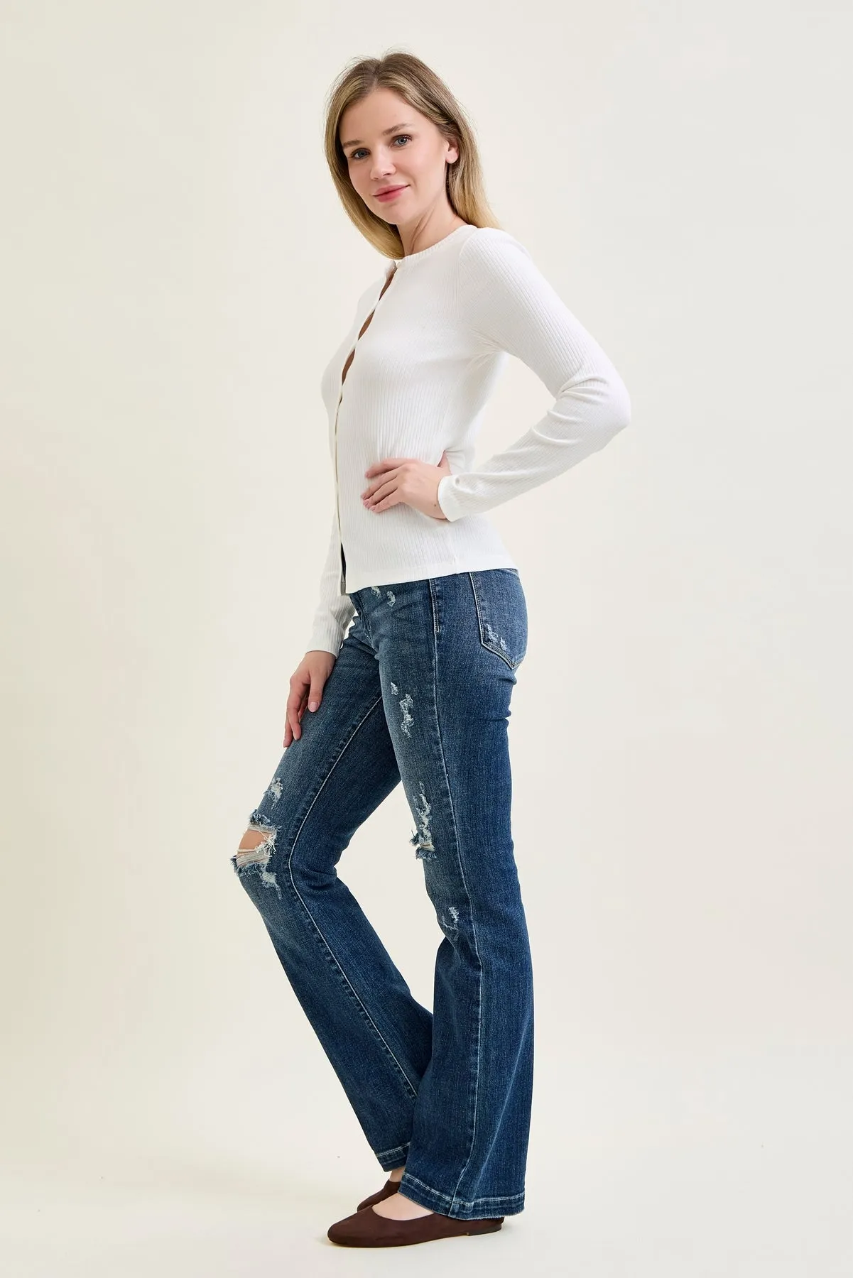 Lucy Mid Rise Hand Sand & Mildly Distressed Bootcut Jeans sold by Judy Blue product image thumbnail 2
