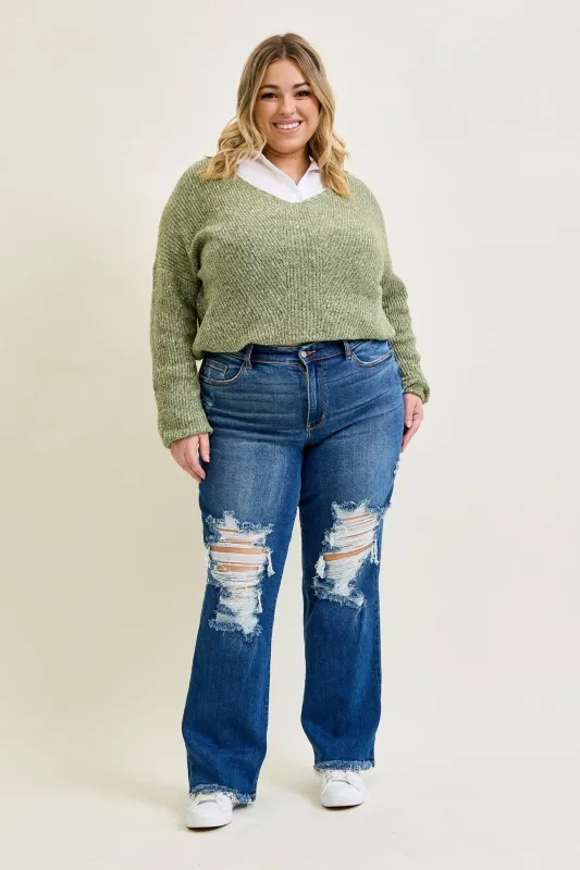 Lauren Mid Rise Distressed Dad Jeans - PLUS sold by Judy Blue