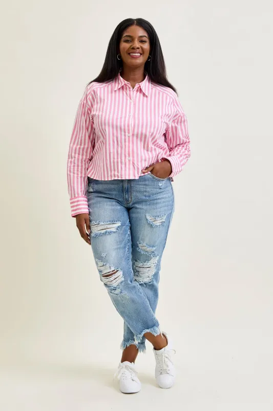 Alexis Light Bleach Splash Boyfriend Jeans sold by Judy Blue