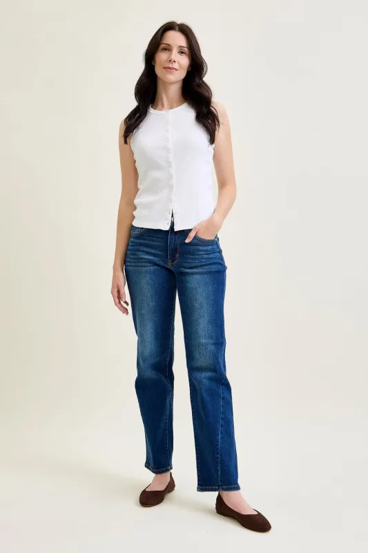 Aubrey Mid Rise Side Seam Detail Straight Jeans sold by Judy Blue