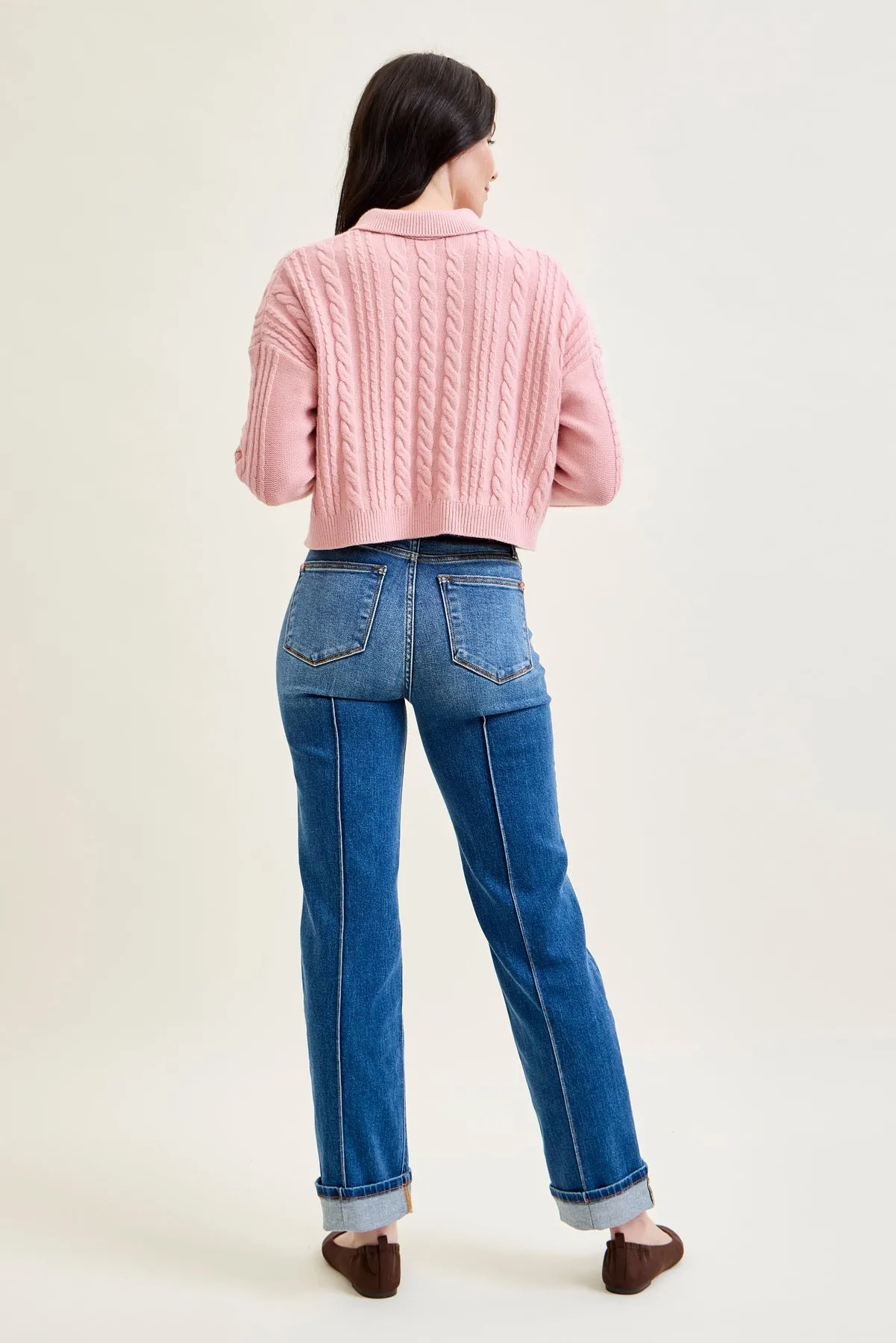 Sally High Rise Front Seam Detail & Cuffed Straight Fit Jeans sold by Judy Blue product image thumbnail 4