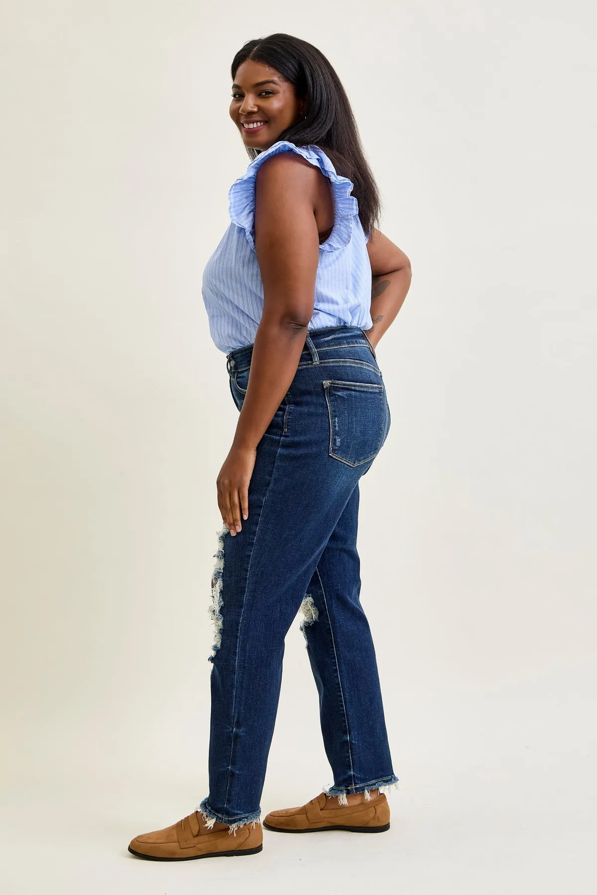 Lisse Mid Rise Ripped Straight Fit Jeans - PLUS sold by Judy Blue product image thumbnail 3