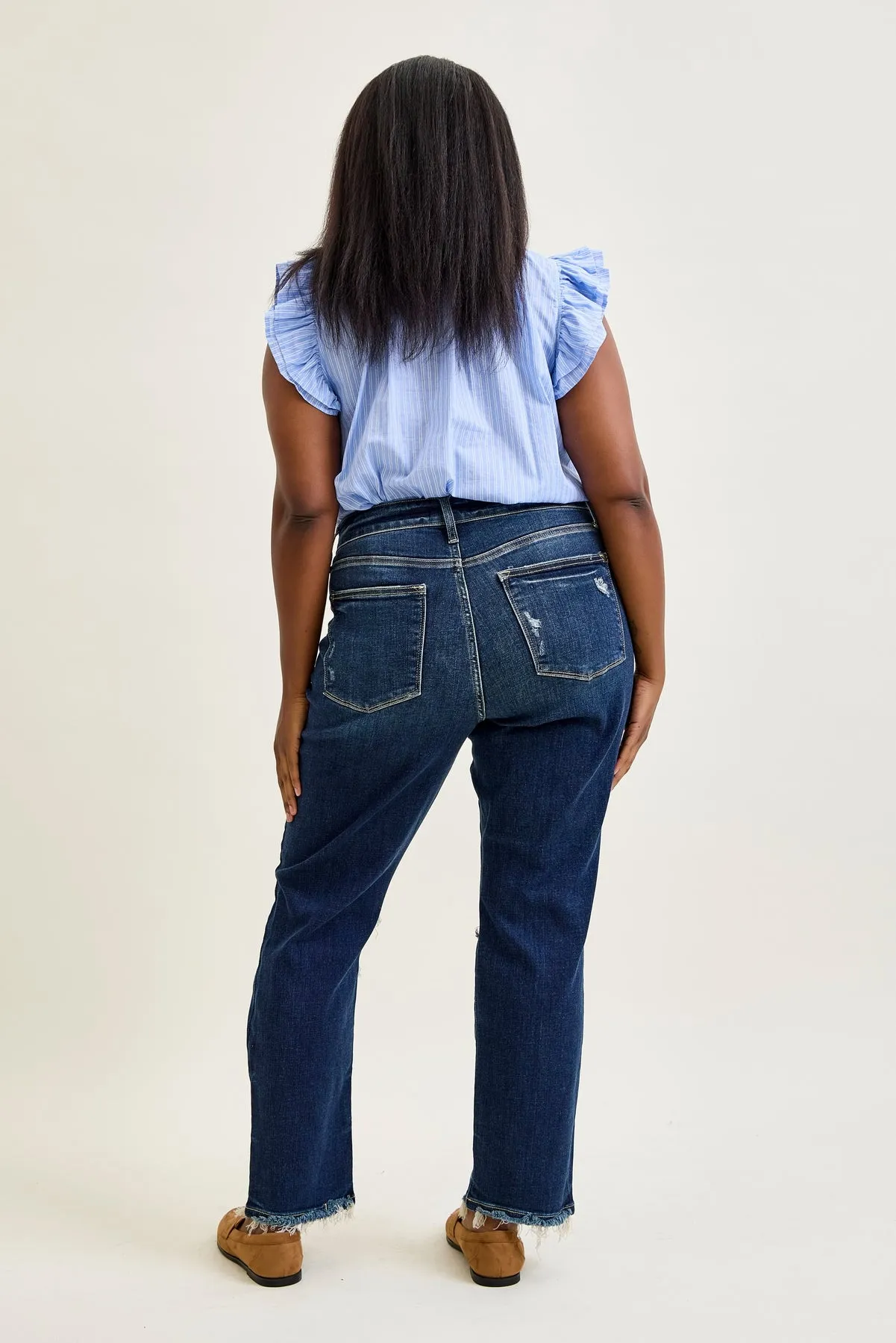 Lisse Mid Rise Ripped Straight Fit Jeans - PLUS sold by Judy Blue product image thumbnail 4