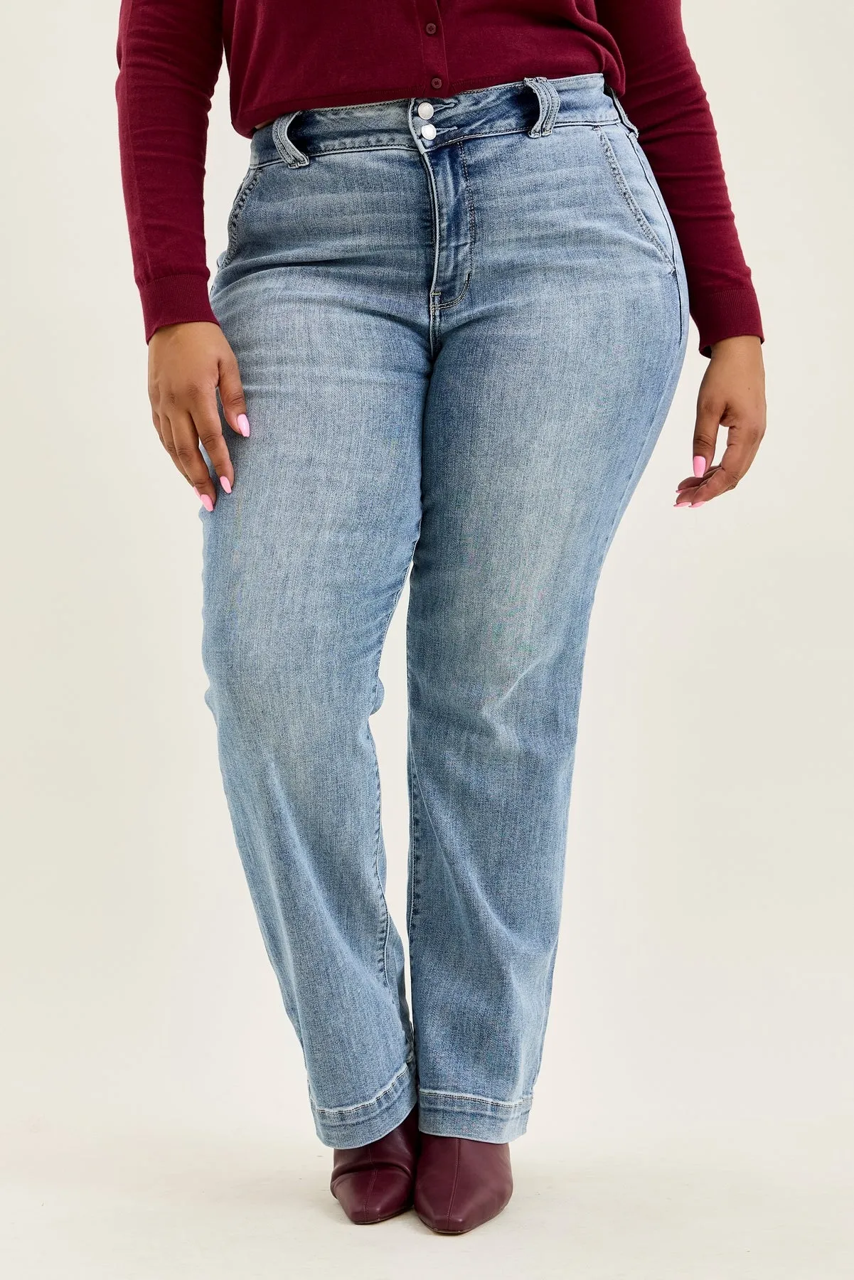 Penny Light Grey Blue Trouser Wide Leg - PLUS sold by Judy Blue product image thumbnail 5