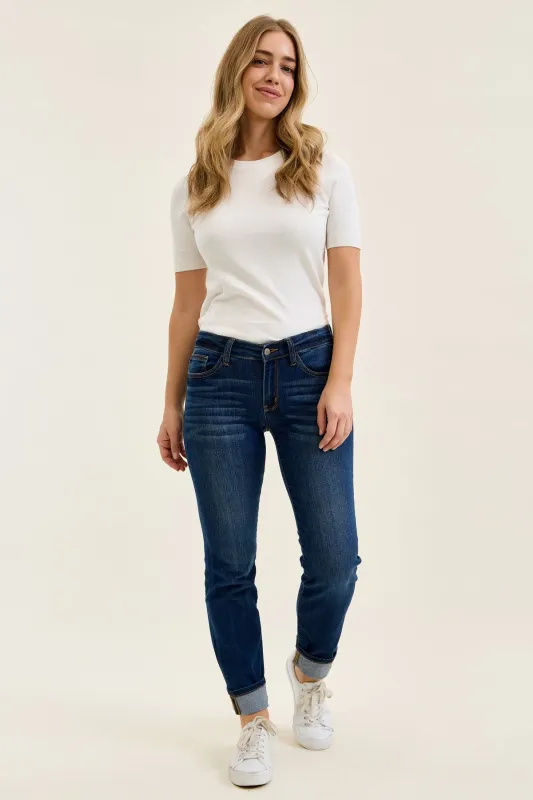 Kimberly Dark Wash Straight Fit Cuff made by Judy Blue