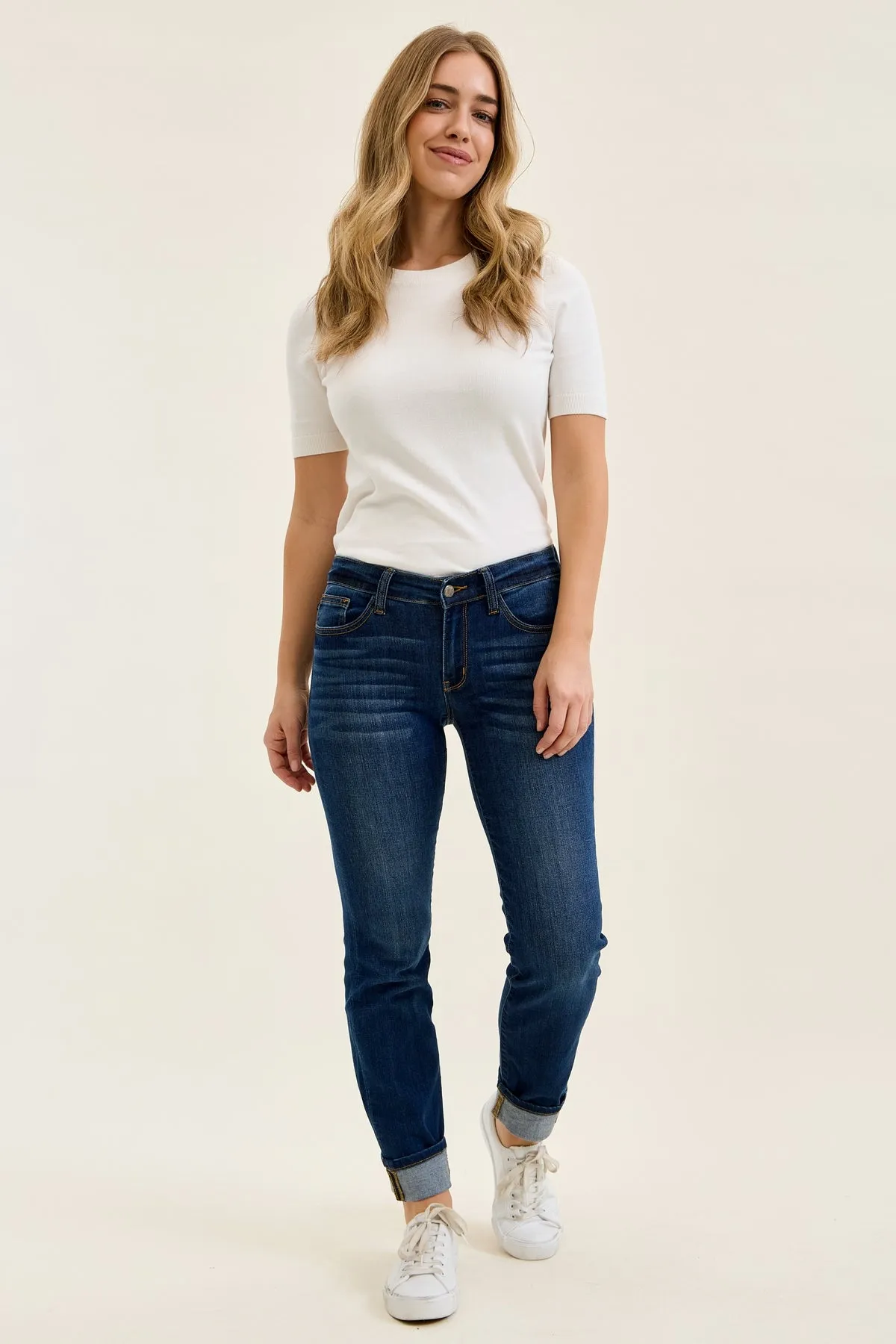 Kimberly Dark Wash Straight Fit Cuff sold by Judy Blue