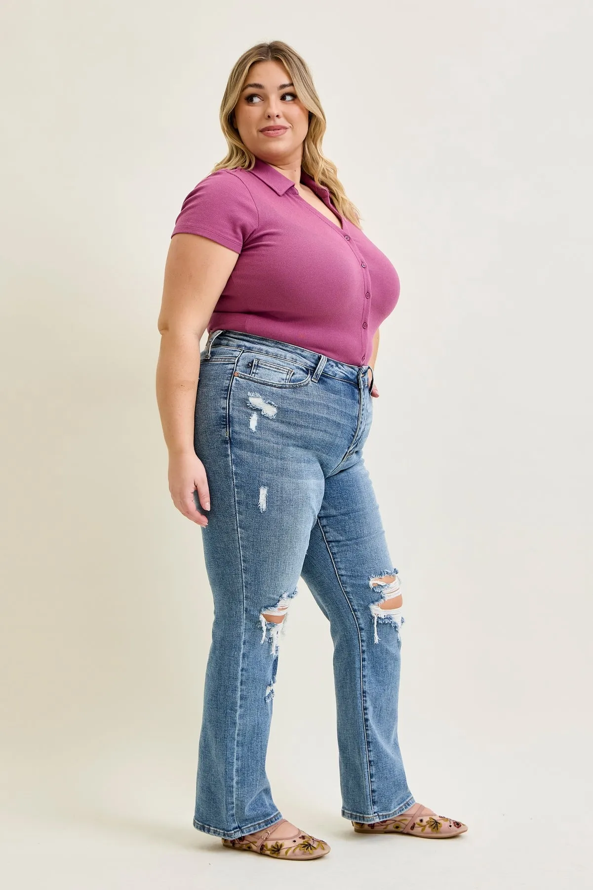 Daisy Stone Wash Ripped Bootcut Jeans - PLUS sold by Judy Blue product image thumbnail 2