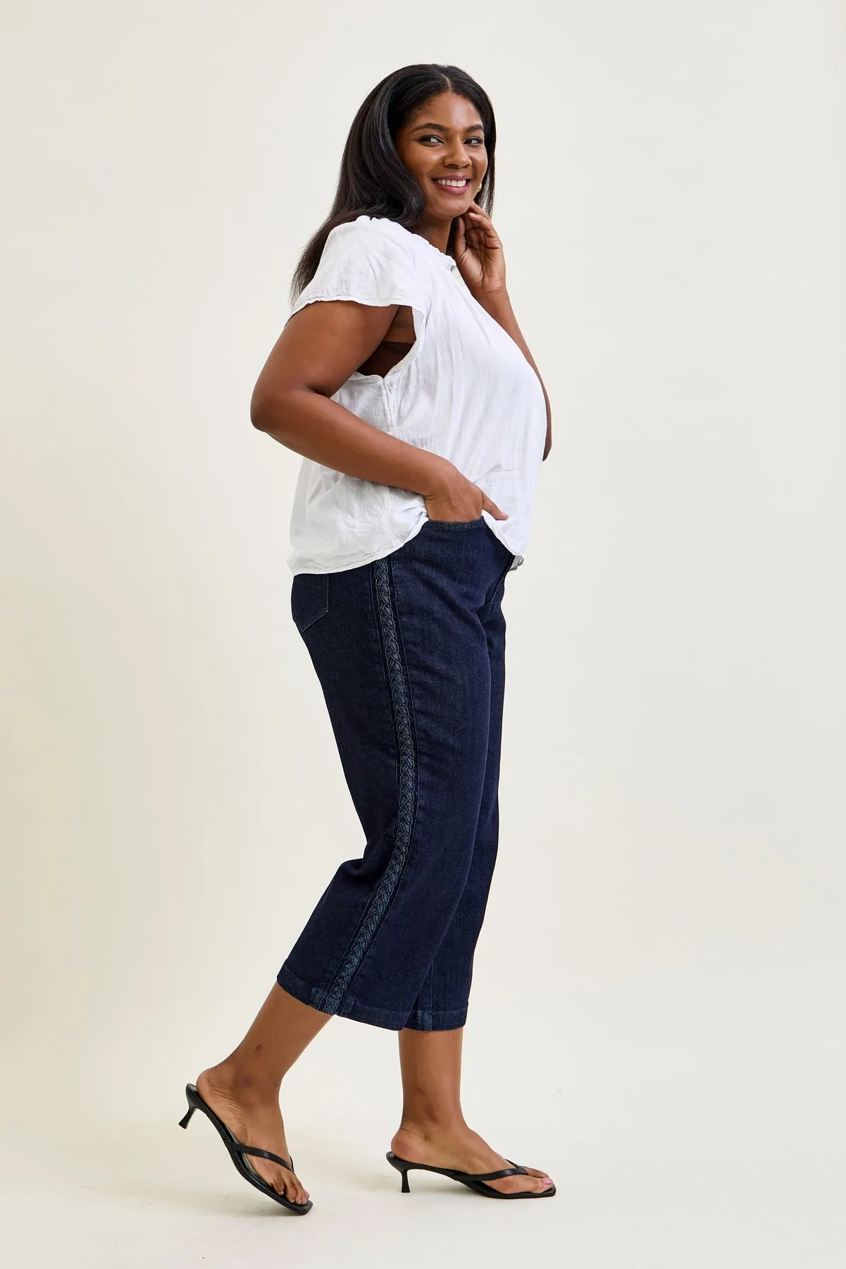 Dottie Side Seam Braid Cropped Wide Leg Jeans - PLUS sold by Judy Blue product image thumbnail 2