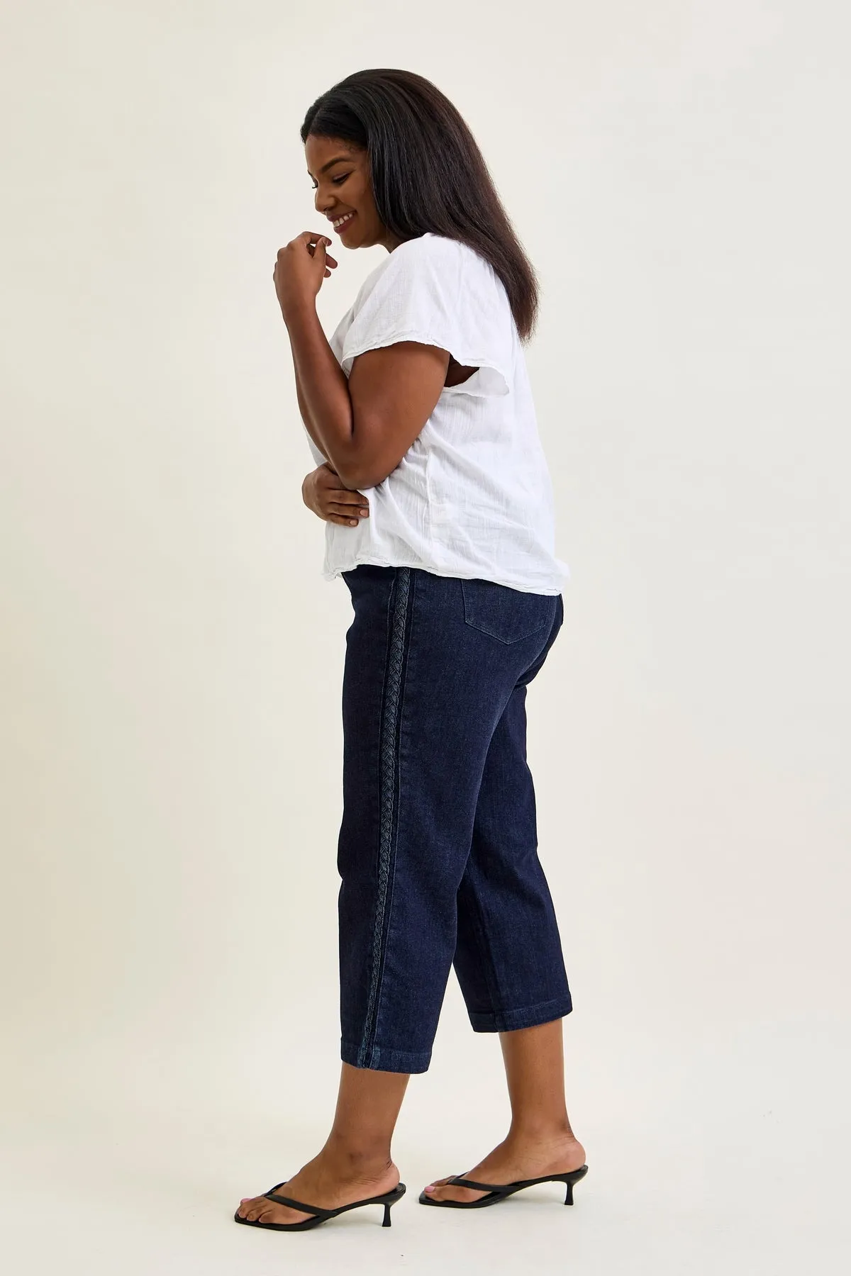 Dottie Side Seam Braid Cropped Wide Leg Jeans - PLUS sold by Judy Blue product image thumbnail 4