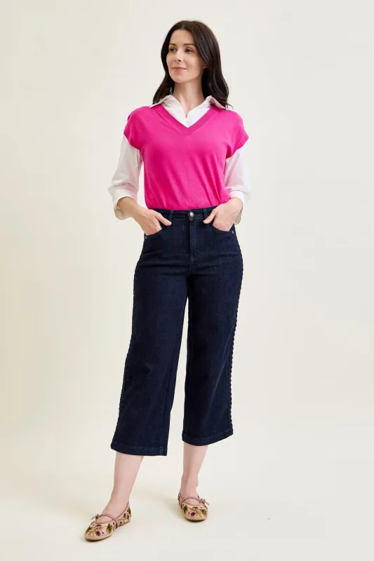 Dottie Side Seam Braid Cropped Wide Leg Jeans made by Judy Blue
