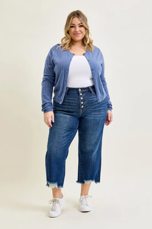 Dottie Button Fly Distressed Hem Crop Wide - PLUS made by Judy Blue