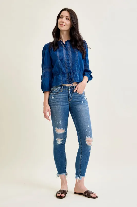 Sienna Distressed Hem Skinny Jeans made by Judy Blue