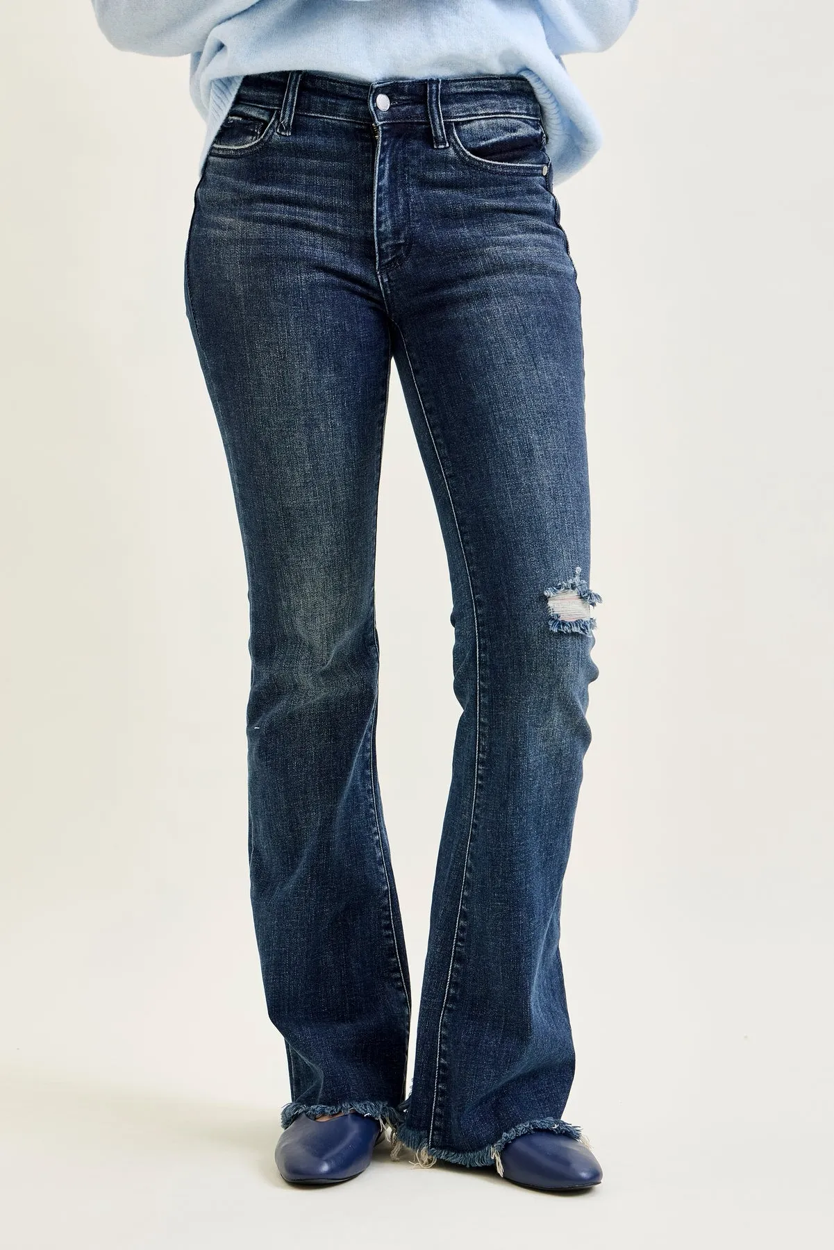 Charlotte Flare Jeans with Distressed Knee & Frayed Hem sold by Judy Blue product image thumbnail 5
