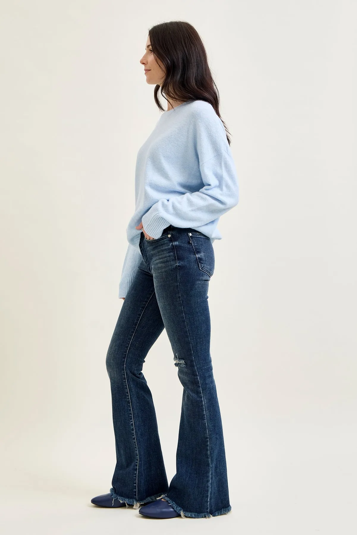 Charlotte Flare Jeans with Distressed Knee & Frayed Hem sold by Judy Blue product image thumbnail 2