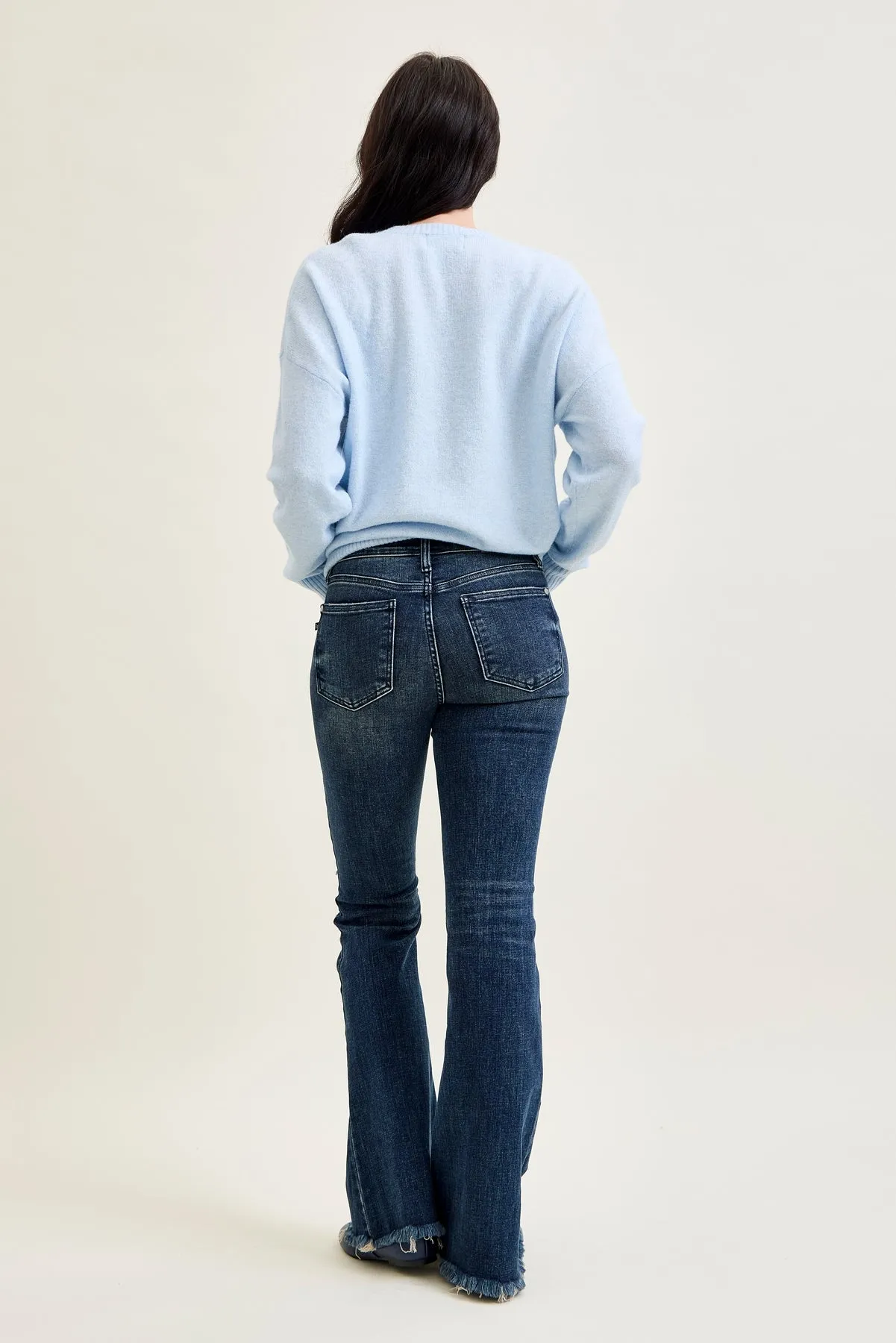 Charlotte Flare Jeans with Distressed Knee & Frayed Hem sold by Judy Blue product image thumbnail 3